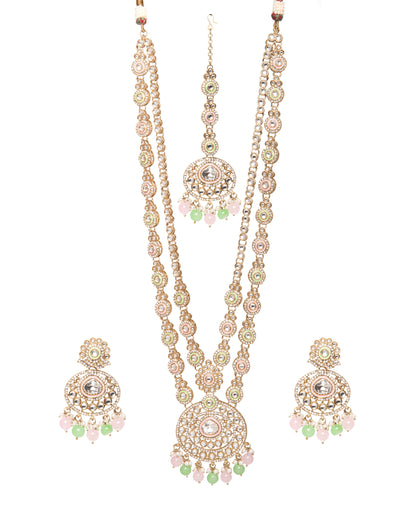 Pastel Safiya Premium Long Meenakari detailed Necklace with Earring and Teeka