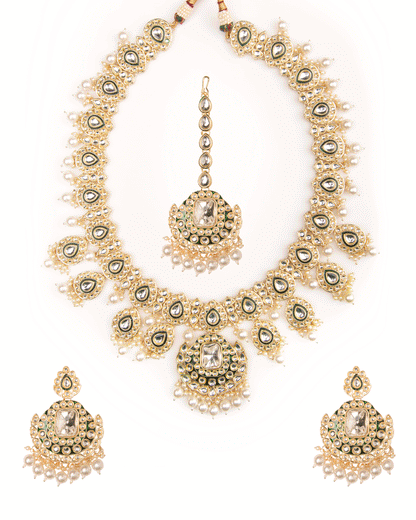 Pearl Noorika Heritage Kundan Necklace Set With Earring & Maangteeka