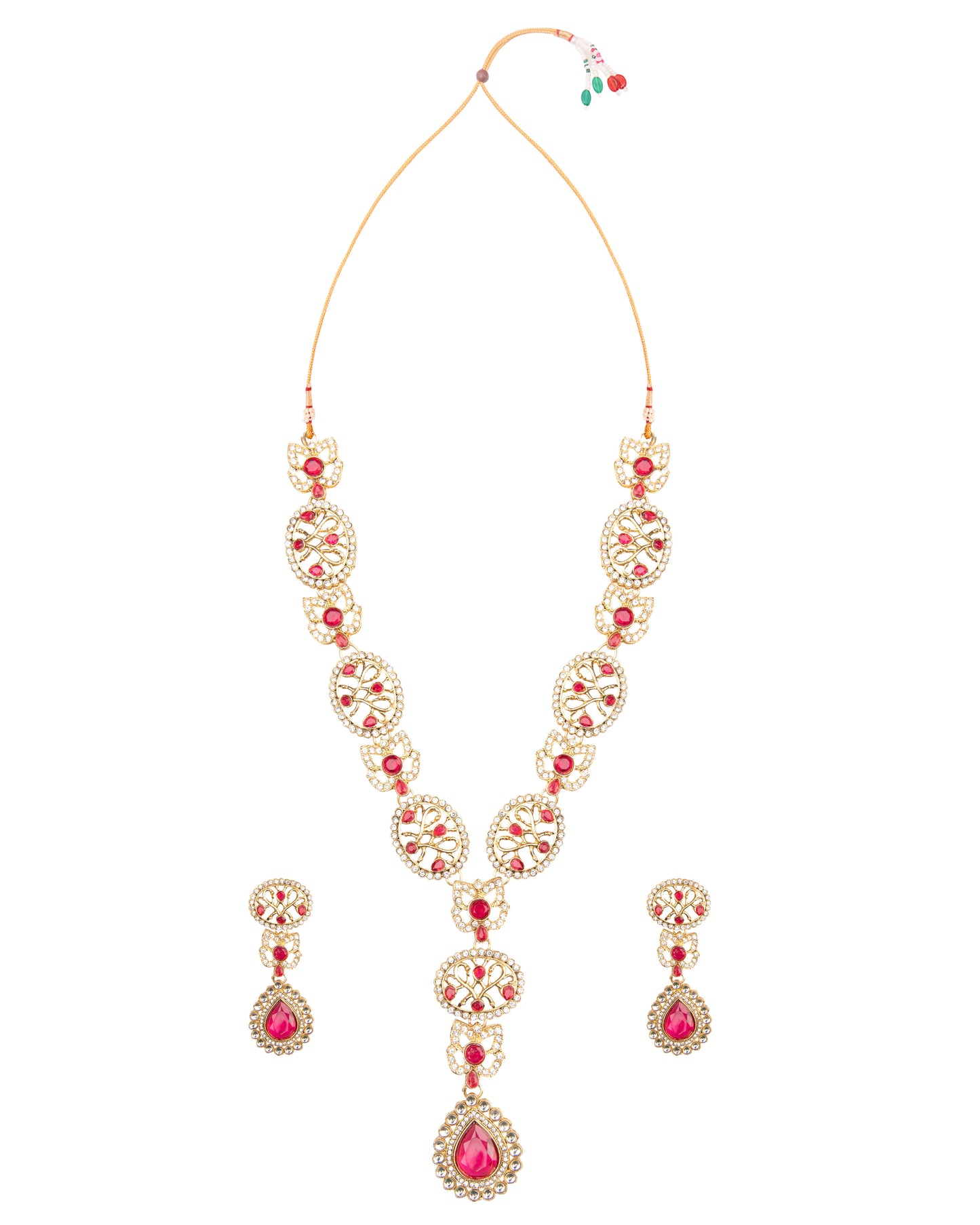 Pink Zivah Long Necklace Set with Earring