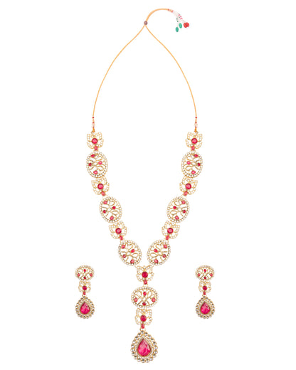 Pink Zivah Long Necklace Set with Earring