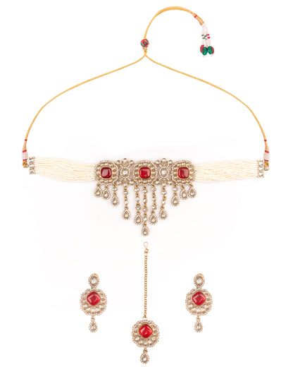 Ruby Meher Premium Necklace with Earring and Mangteeka