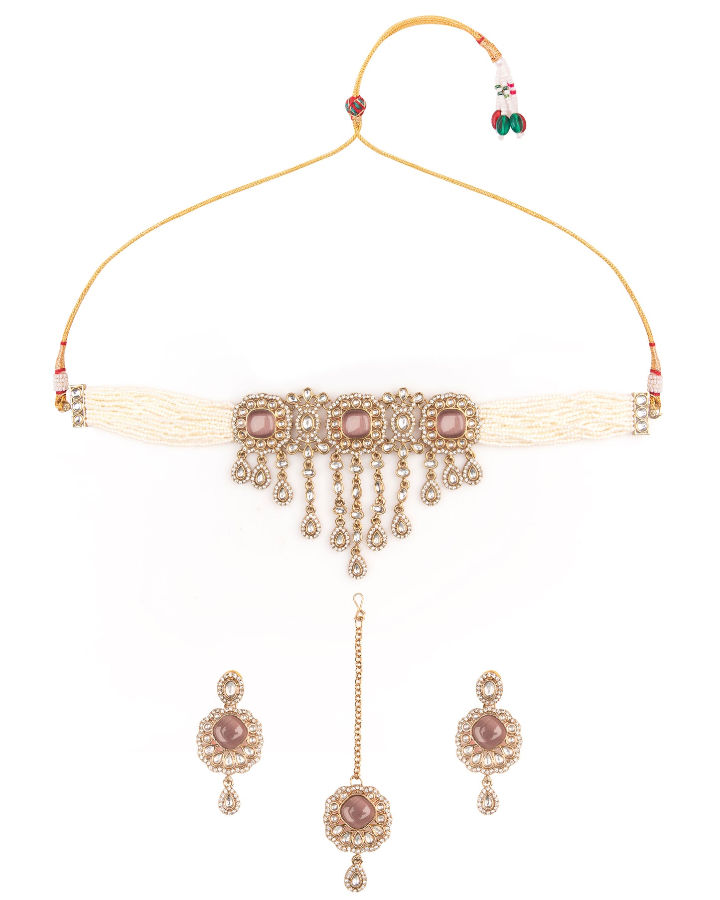 Wine Meher Premium Necklace with Earring and Mangteeka