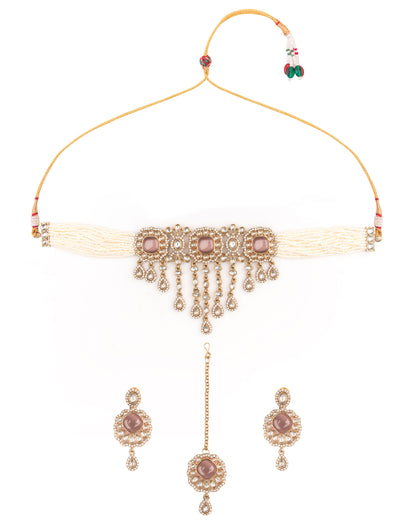Wine Meher Premium Necklace with Earring and Mangteeka