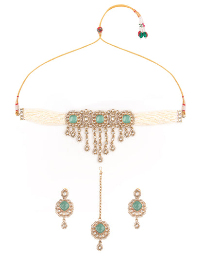 Mint Green Meher Premium Necklace with Earring and Mangteeka