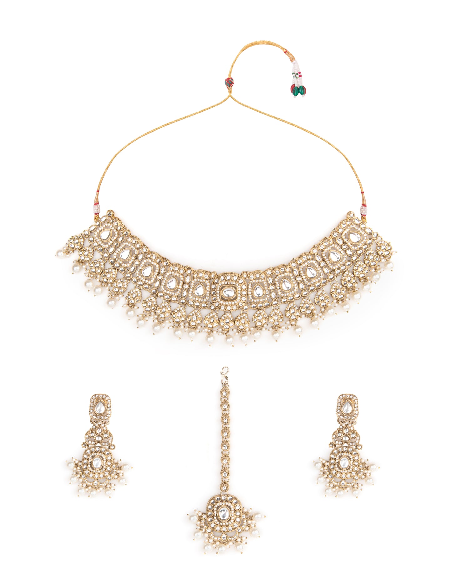 Pearl Upneet Premium Polki Dupe Necklace with Earring and Teeka
