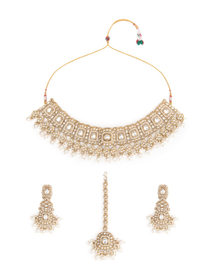 Pearl Upneet Premium Polki Dupe Necklace with Earring and Teeka