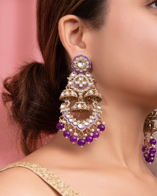 Purple Taha Meenakari Zircon Jhumki Earring