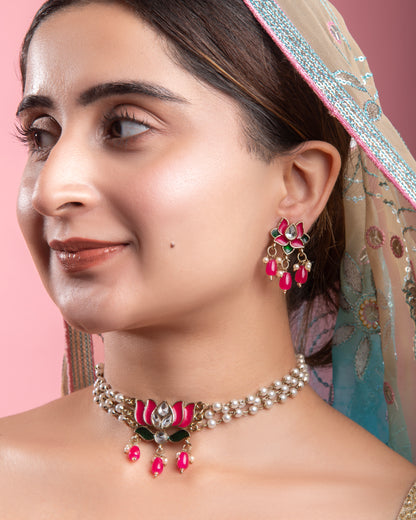 Pink Ambika Choker Set
