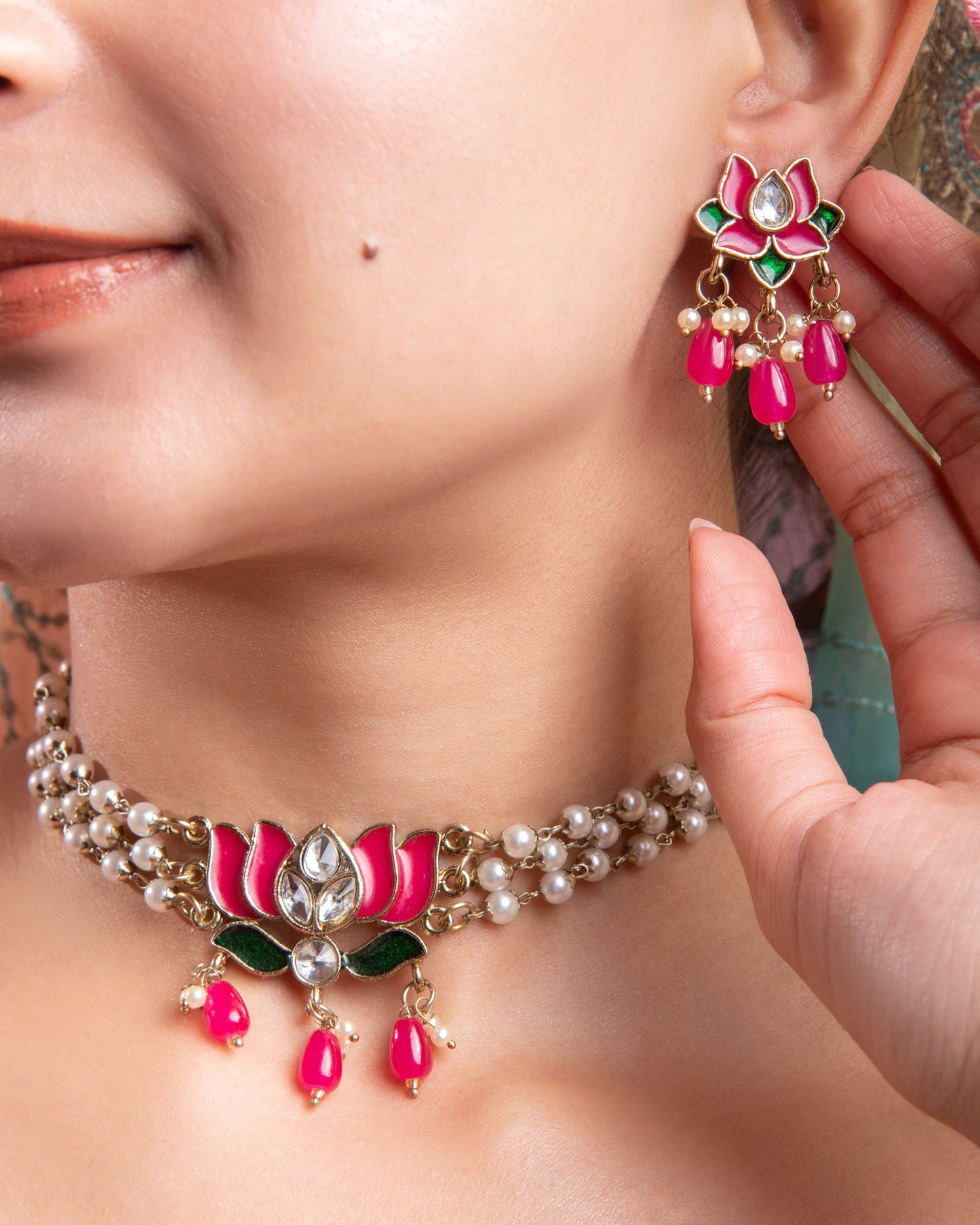 Pink Ambika Choker Set