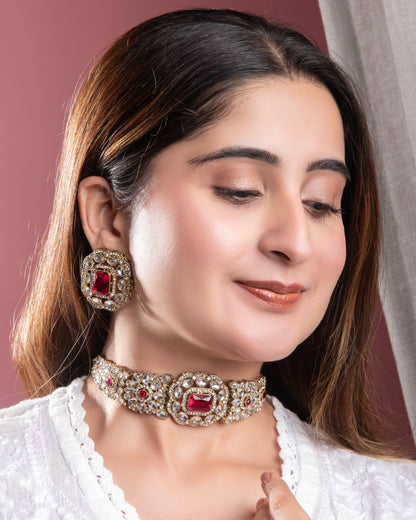 Pink Gunveen Choker Necklace Earring