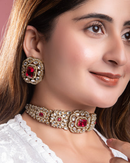 Pink Gunveen Choker Necklace Earring