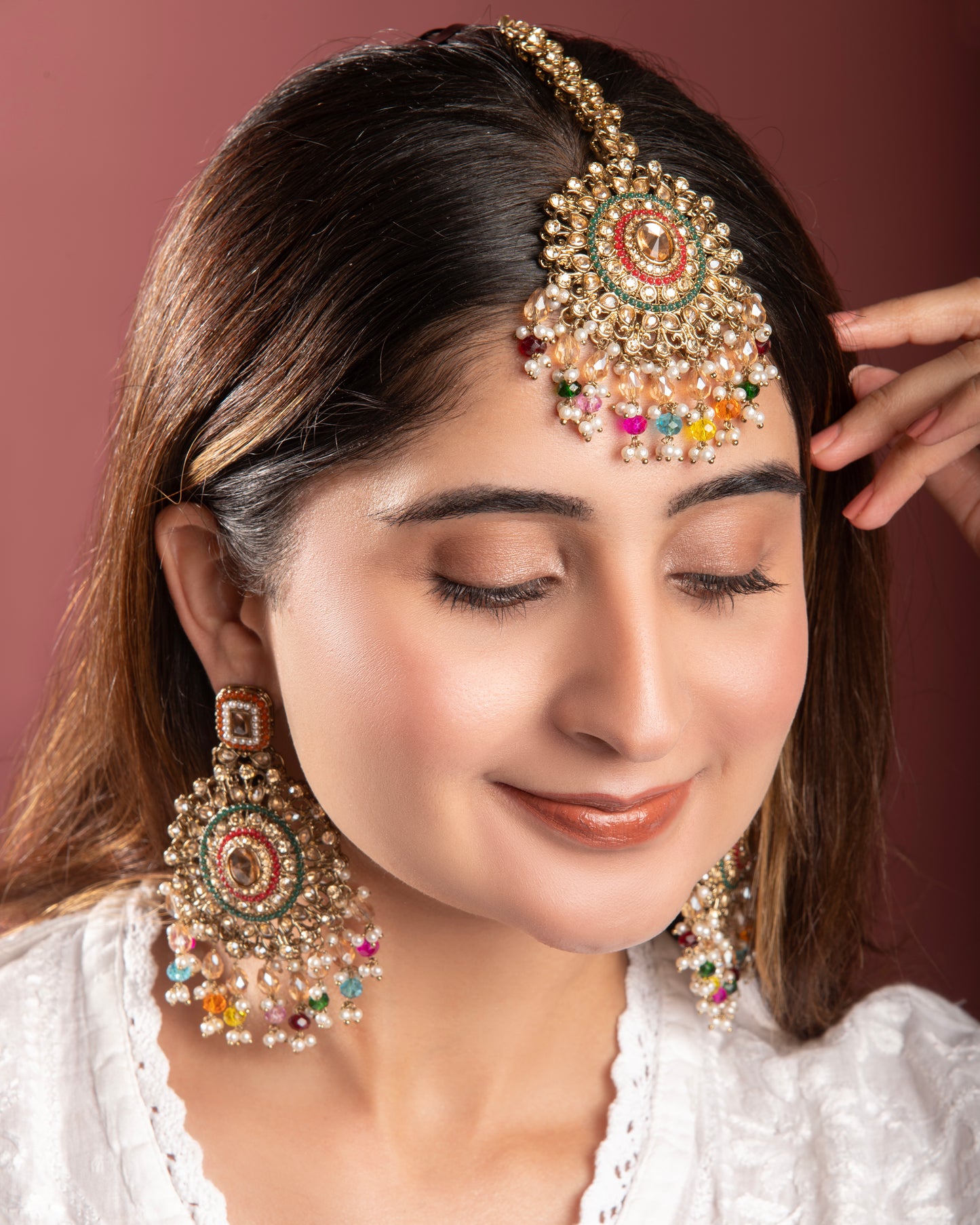 Multi Tavisha Punjabi Pakistani Teeka Chandbali Set