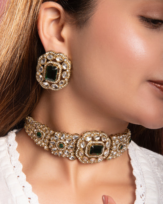 Pre Order Emerald Gunveen Choker Necklace Earring