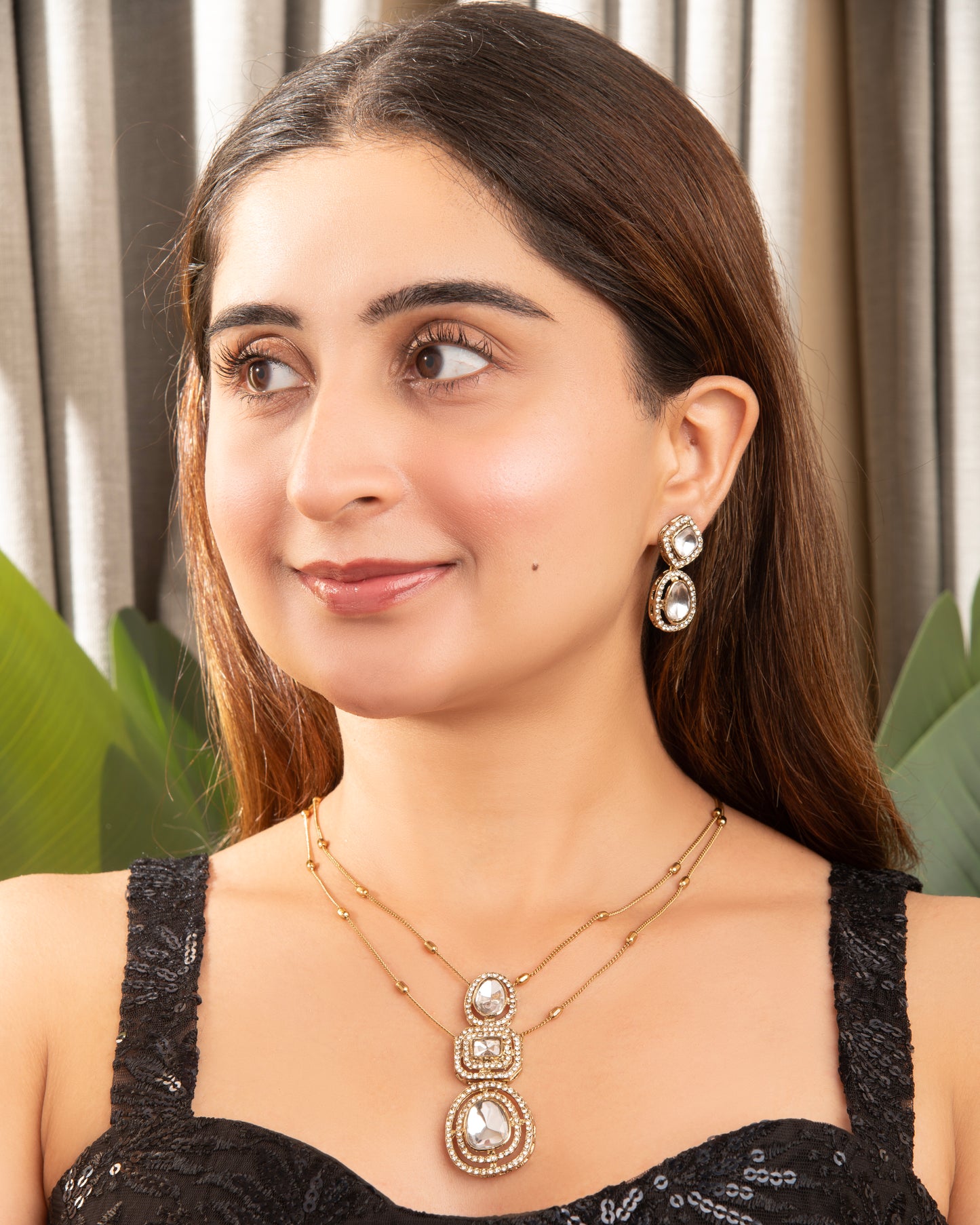 Kayrav Polki Dupe Pendant Style Long Necklace Set with Earring