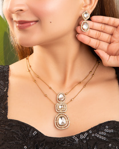 Kayrav Polki Dupe Pendant Style Long Necklace Set with Earring