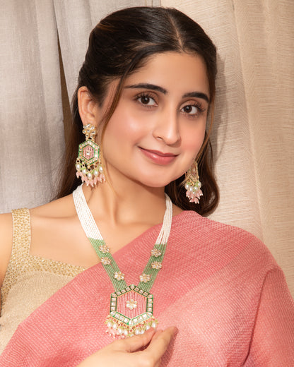Blush Mint Neelika Long Necklace Set with Earring