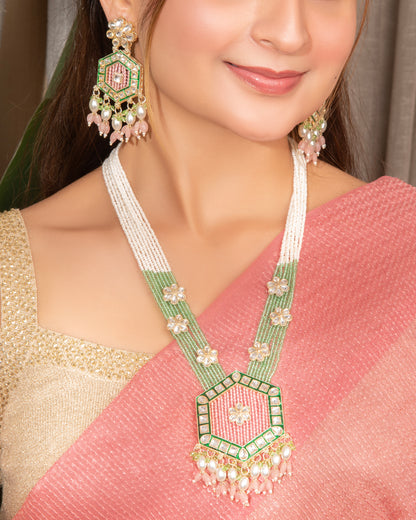Blush Mint Neelika Long Necklace Set with Earring