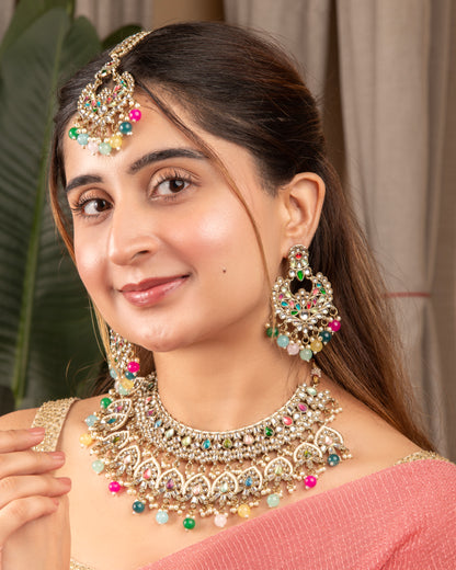 Multi Rajvanshi Bridal Kundan Premium Necklace Set
