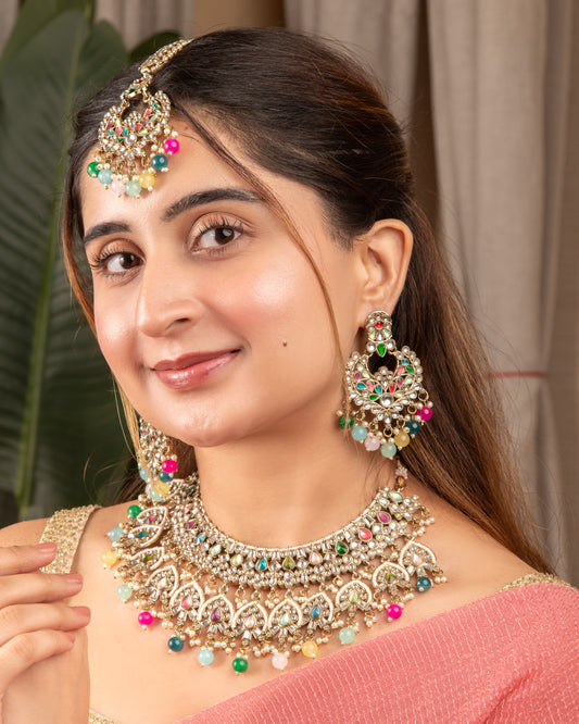 Multi Rajvanshi Bridal Kundan Premium Necklace Set