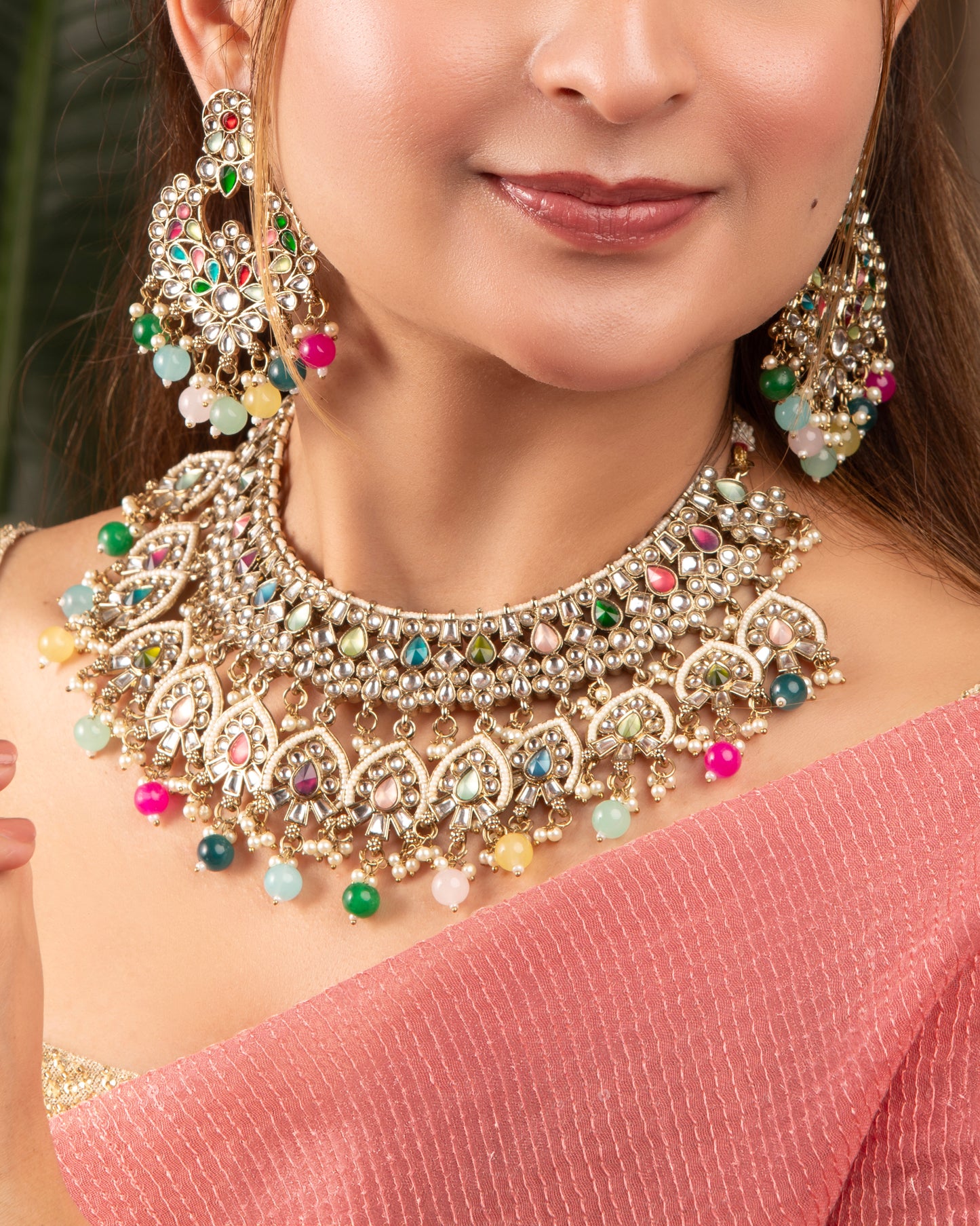 Multi Rajvanshi Bridal Kundan Premium Necklace Set