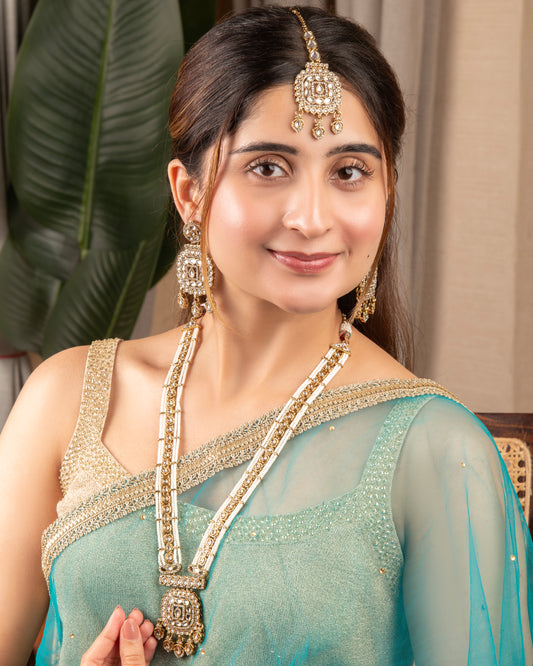 Pearl Shivangi Premium Long Necklace With Earring & Teeka