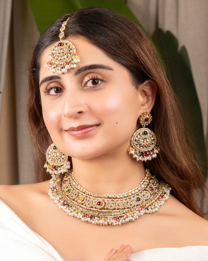 Manveer Punjabi Necklace Set with Earring and Teeka