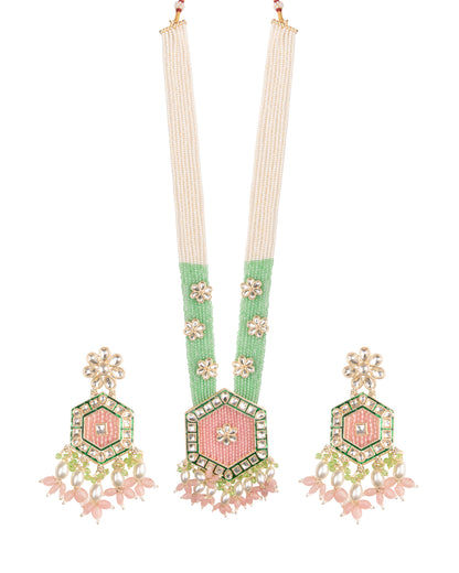 Blush Mint Neelika Long Necklace Set with Earring