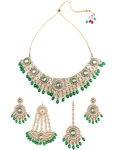 Green Yoshita Necklace Earring with Teeka and Side Jhumar/Passa