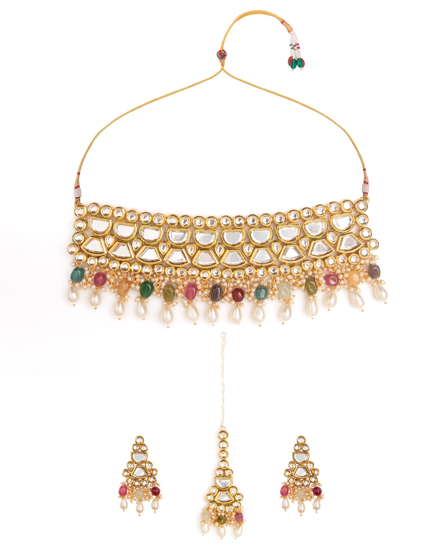 Multi Guranshi Dabi Kundan Choker Necklace with Earring and Mangteeka