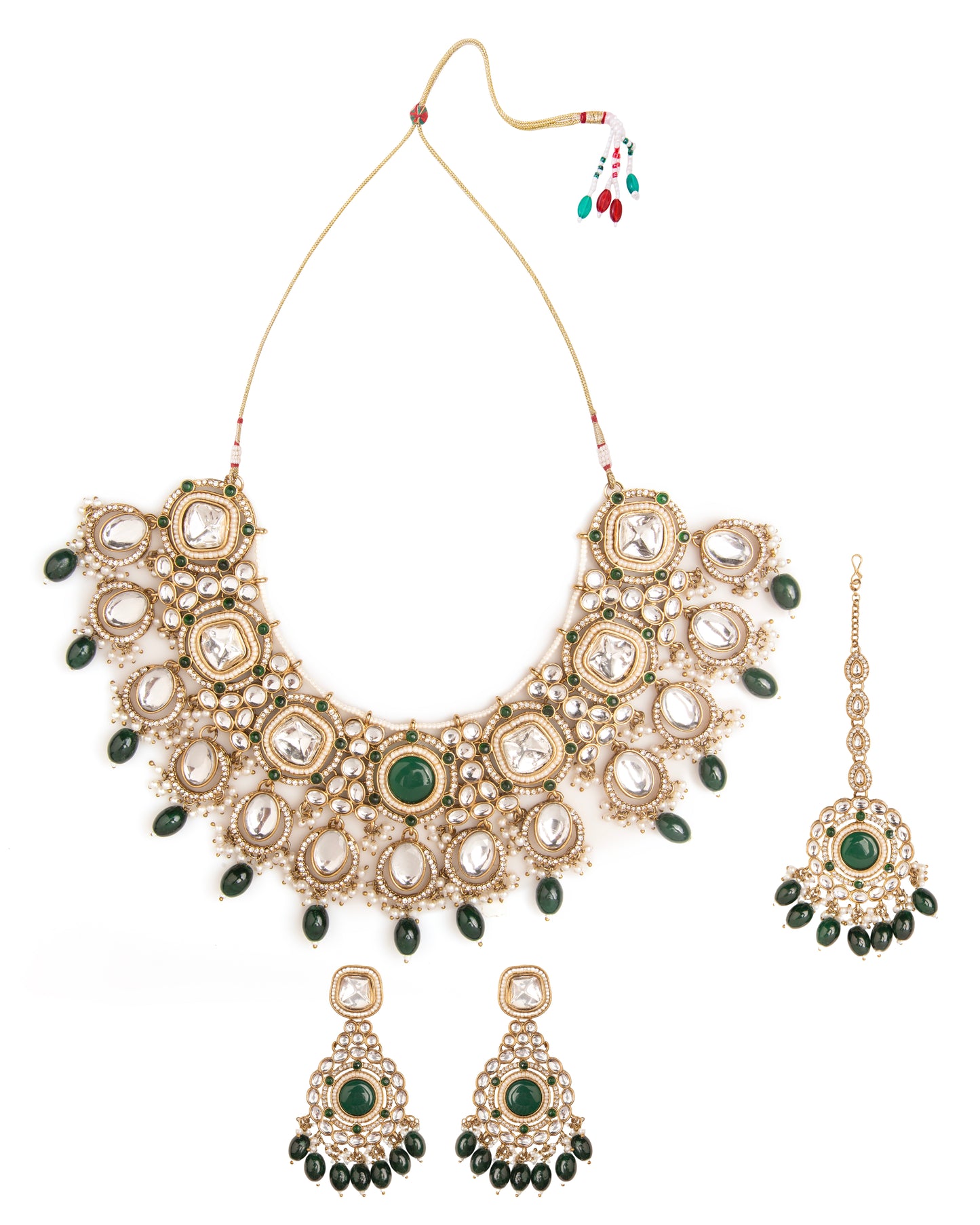 Green Noorpreet Premium Necklace with Earring and Mangteeka