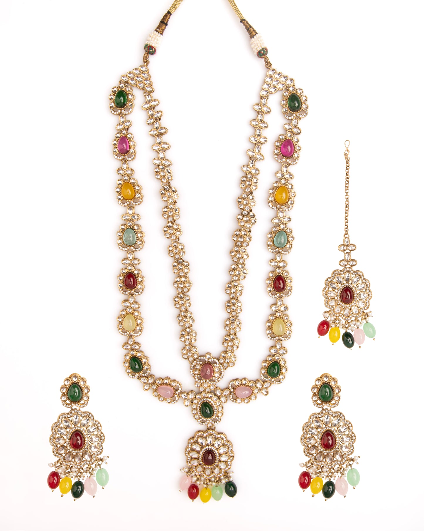 Multi Prabhjot Premium Layer Long Necklace with Earring and Mangteeka