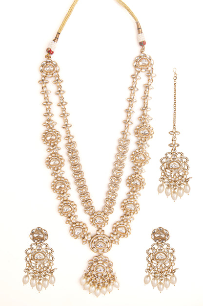 Pearl Jasveer Premium Long Necklace with Earring and Mangteeka