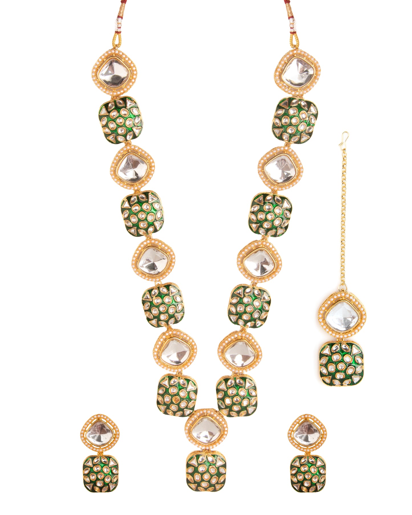 Green Harleen Meenakari Long Necklace Set with Teeka and Earring