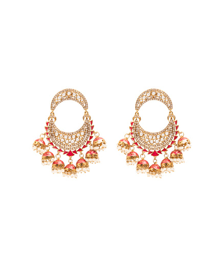 Red Anvika Desginer Meenakari Chandbali Jhumki Earring