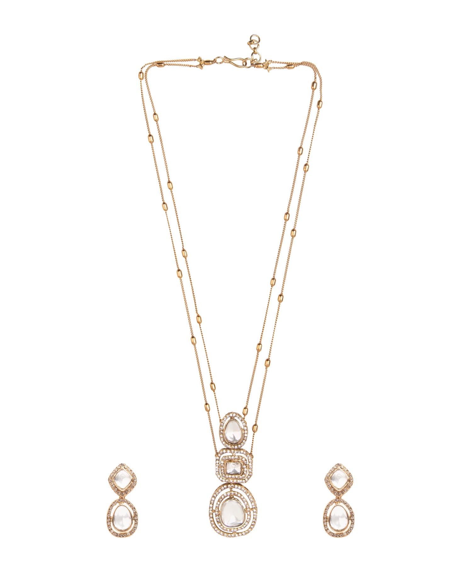 Kayrav Polki Dupe Pendant Style Long Necklace Set with Earring