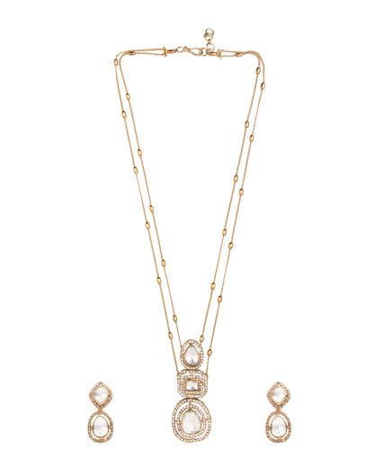 Kayrav Polki Dupe Pendant Style Long Necklace Set with Earring