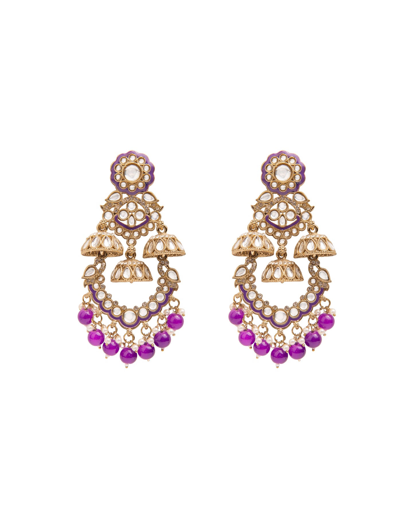 Purple Taha Meenakari Zircon Jhumki Earring