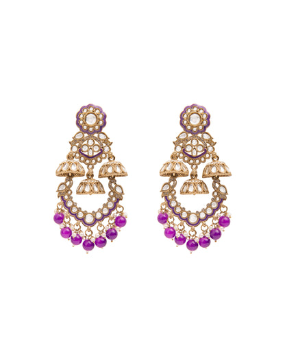 Purple Taha Meenakari Zircon Jhumki Earring