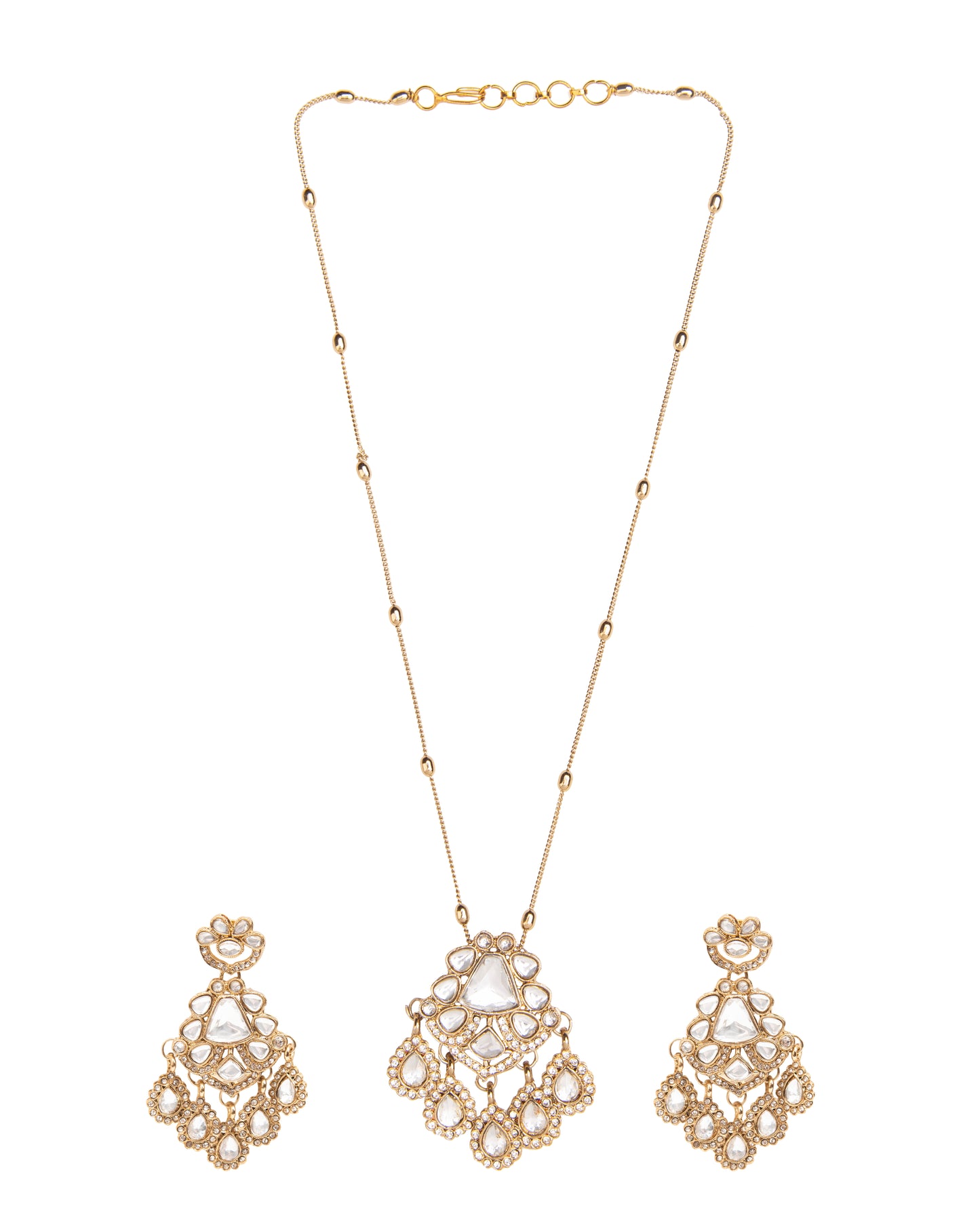 Tejaswi Polki Dupe Long Necklace Set with Statement Chandbali Earring