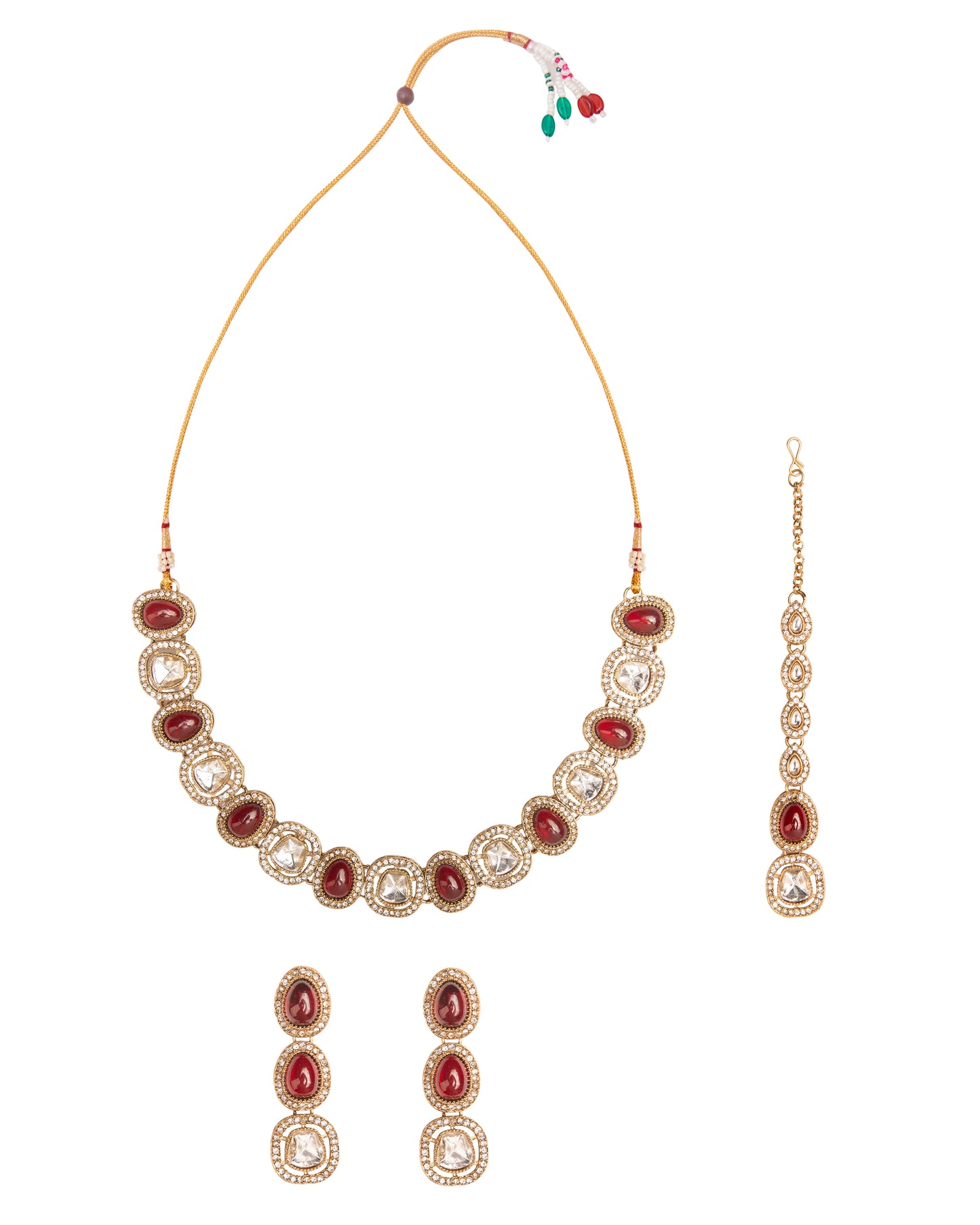 Ruby Rishita Premium Polki Dupe Necklace with Earring and Teeka