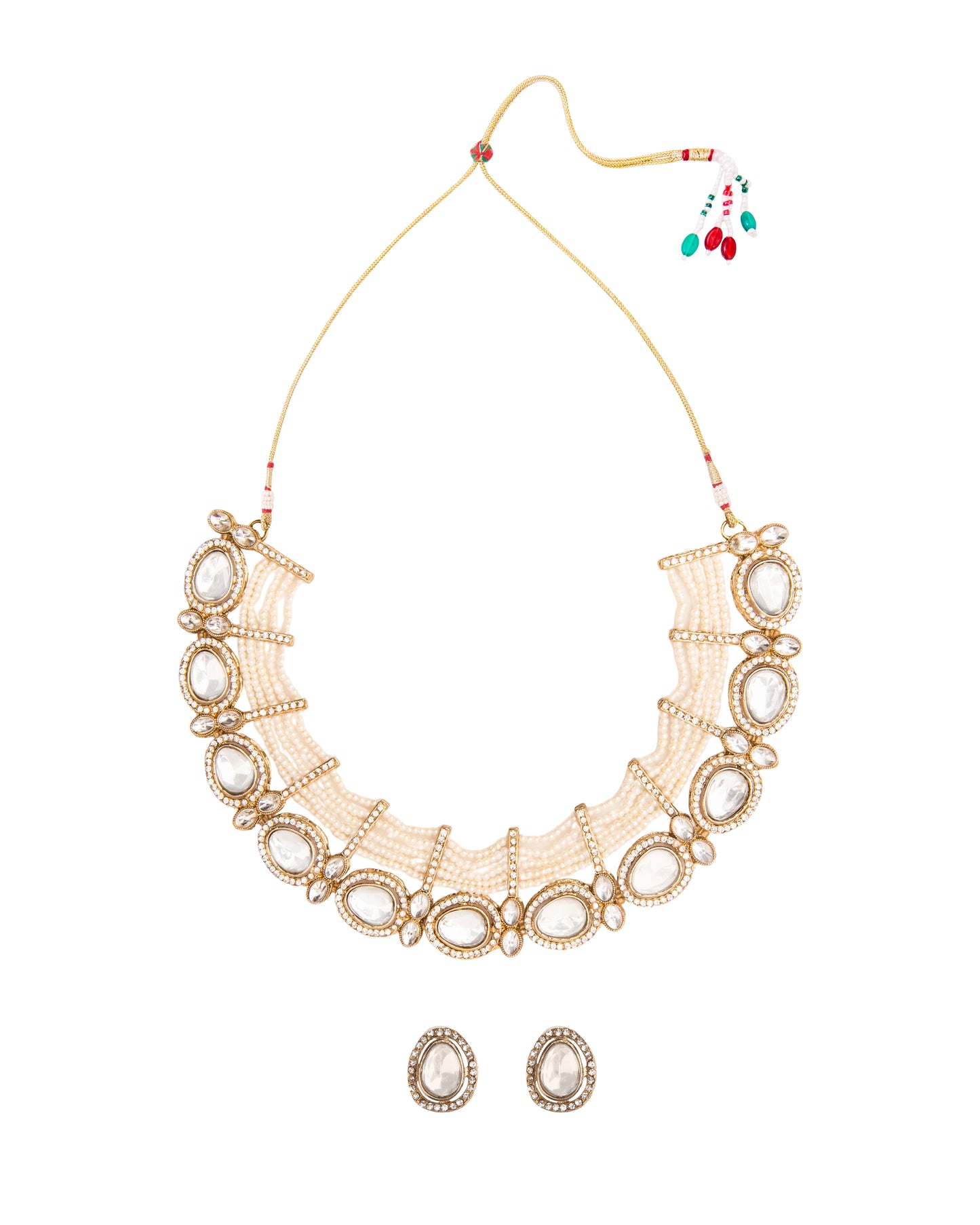 Pearl Darvesh Zircone Polki Dupe Pearl Necklace with Earring