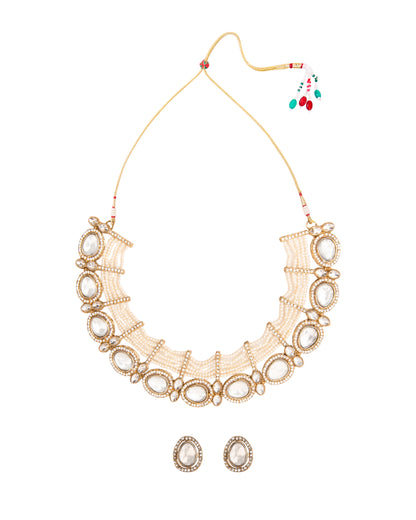 Pearl Darvesh Zircone Polki Dupe Pearl Necklace with Earring