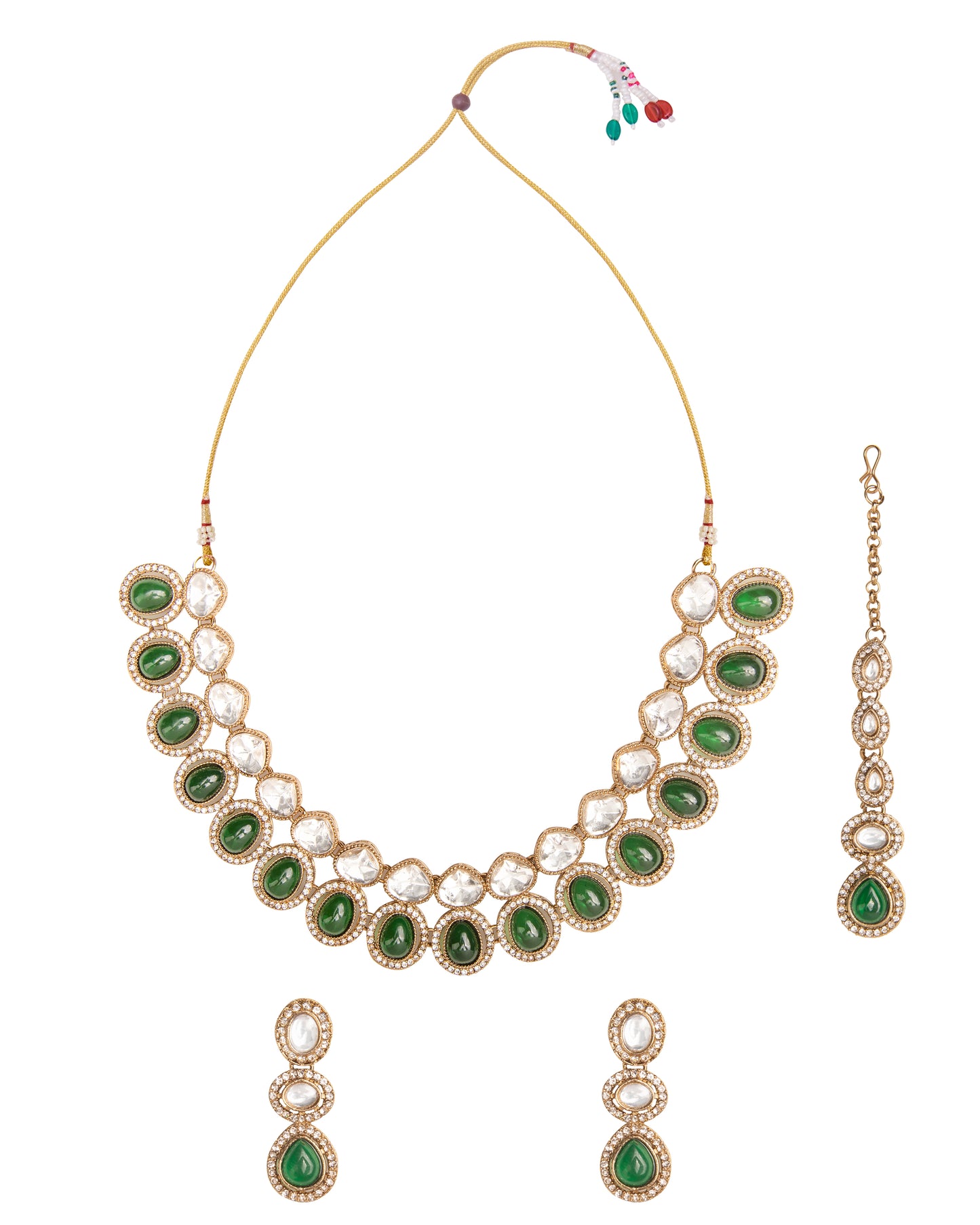 Emerald Arshiya Premium Polki Dupe Necklace with Earring and Teeka