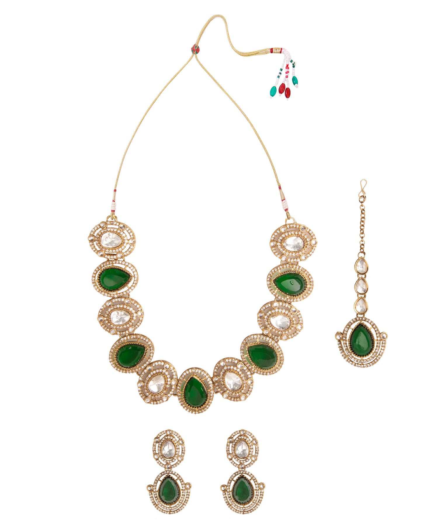 Emerald Hania Premium Polki Dupe Necklace with Earring and Mangteeka