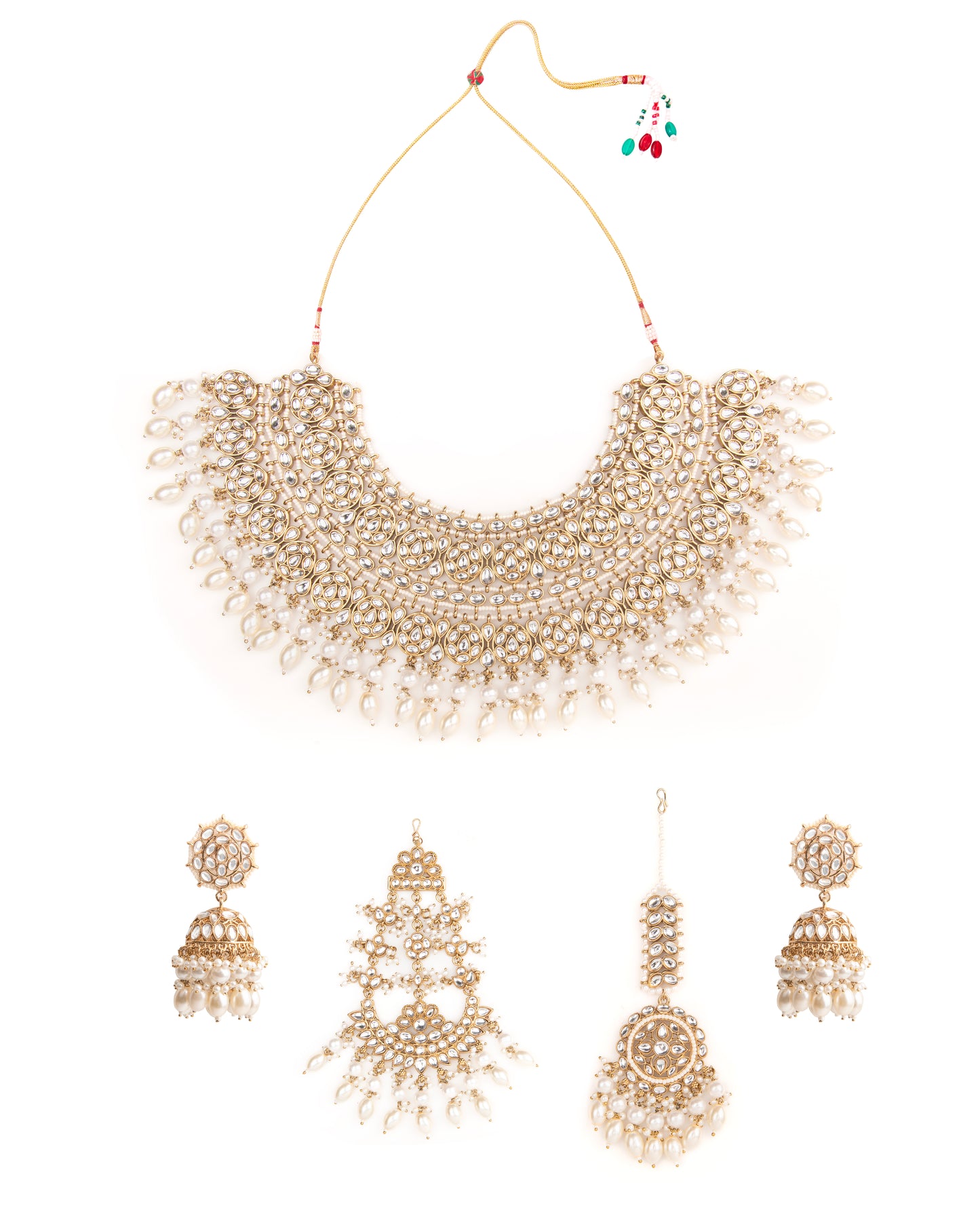 Pearl Navneet Statement Necklace Earring with Teeka and Side Jhumar/Passa