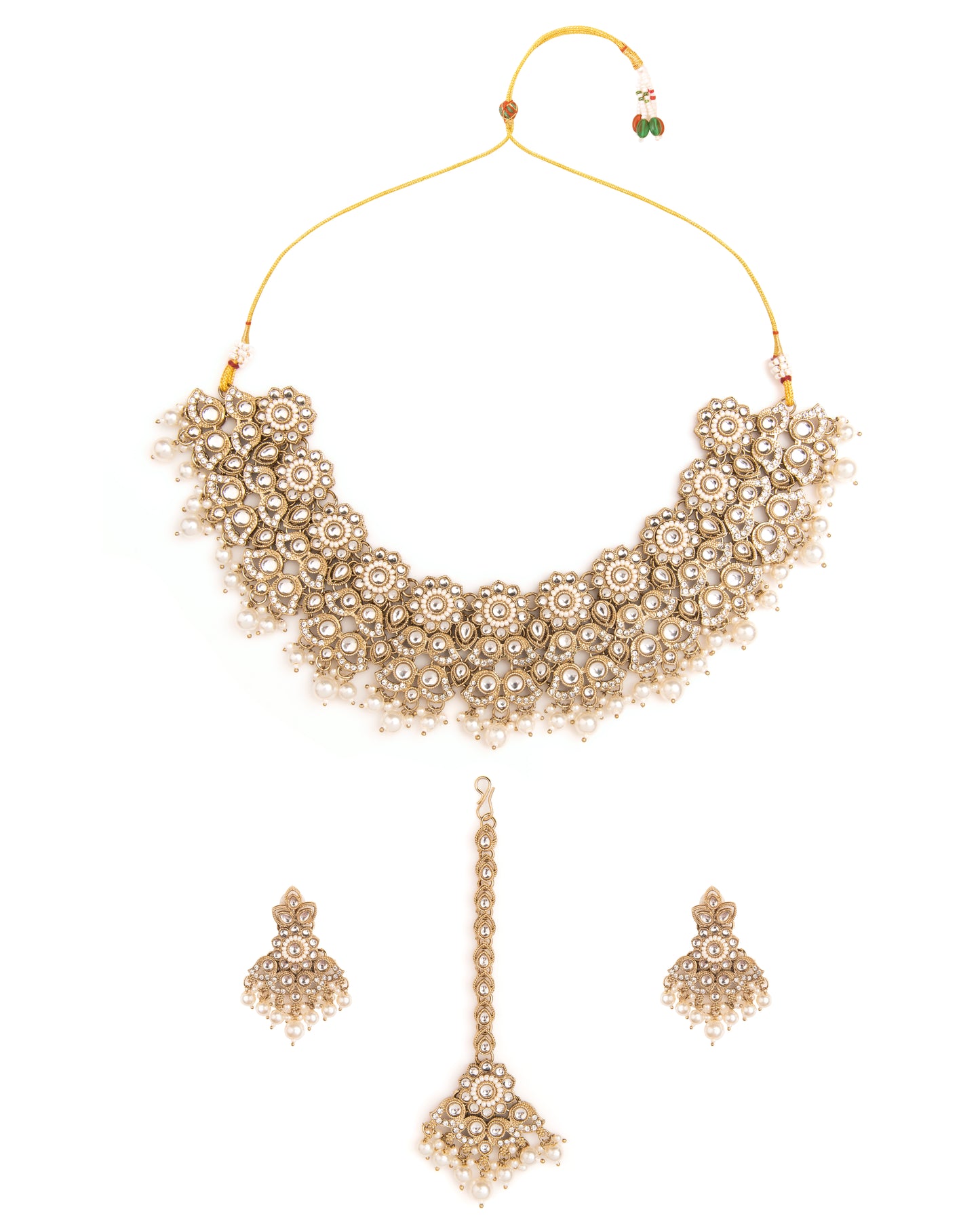Pearl Mahvika Premium Necklace with Earring and Teeka