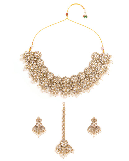 Pearl Mahvika Premium Necklace with Earring and Teeka