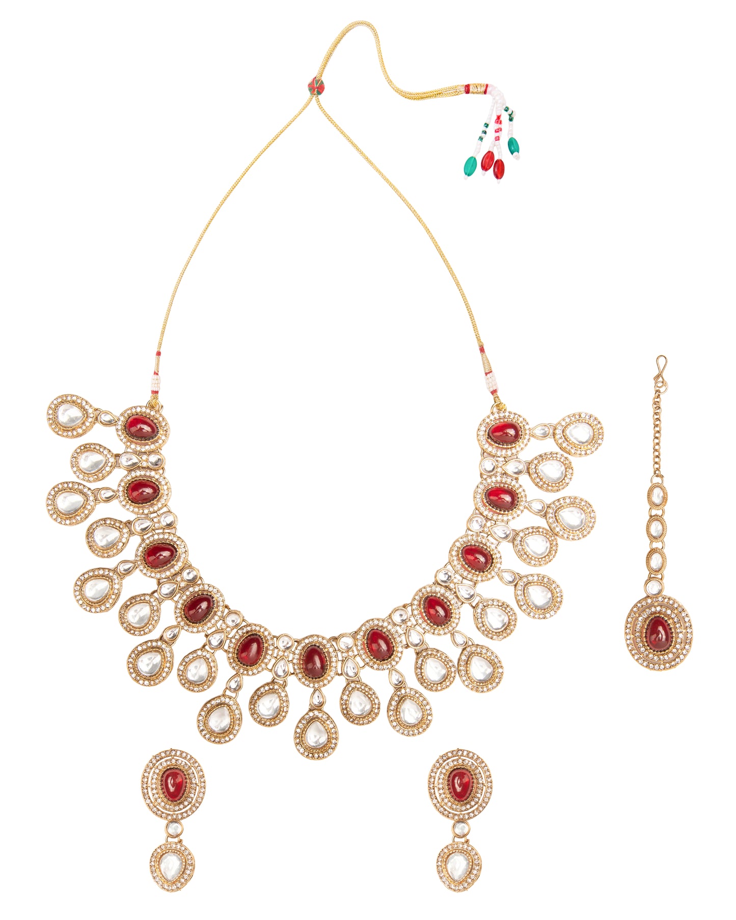 Maroon Sehaj Premium Polki Dupe Necklace with Earring and Teeka