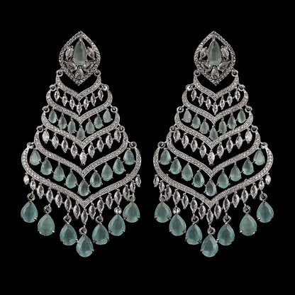 Silver with Mint Debora AD Chandbali