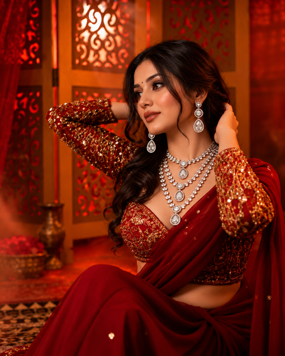 Silver Nairika Layered Kundan Necklace with Earrings